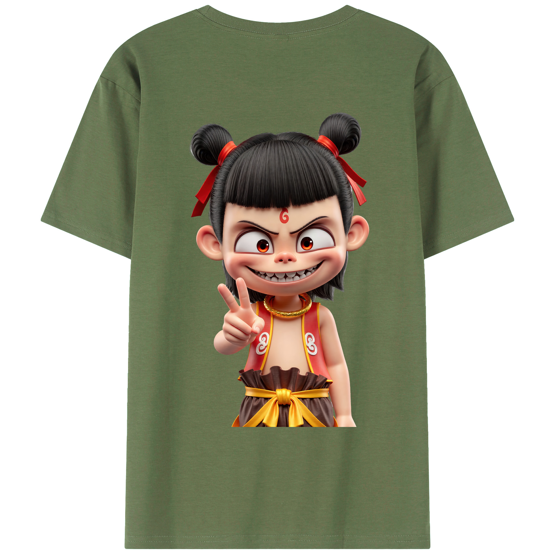 （画像用） Ne Zha 2 ナタ 魔童の大暴れ 綿100％ メンズ半袖Tシャツ（バックプリント） 通気性
